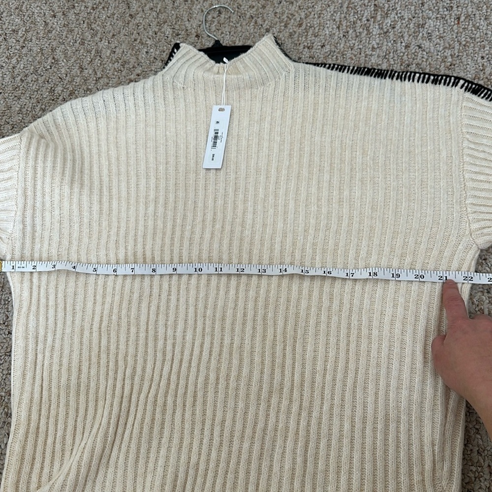 Steve Madden Women's Gemma Dress Ribbed Mock Neck White Black Stitching - Picture 11 of 11